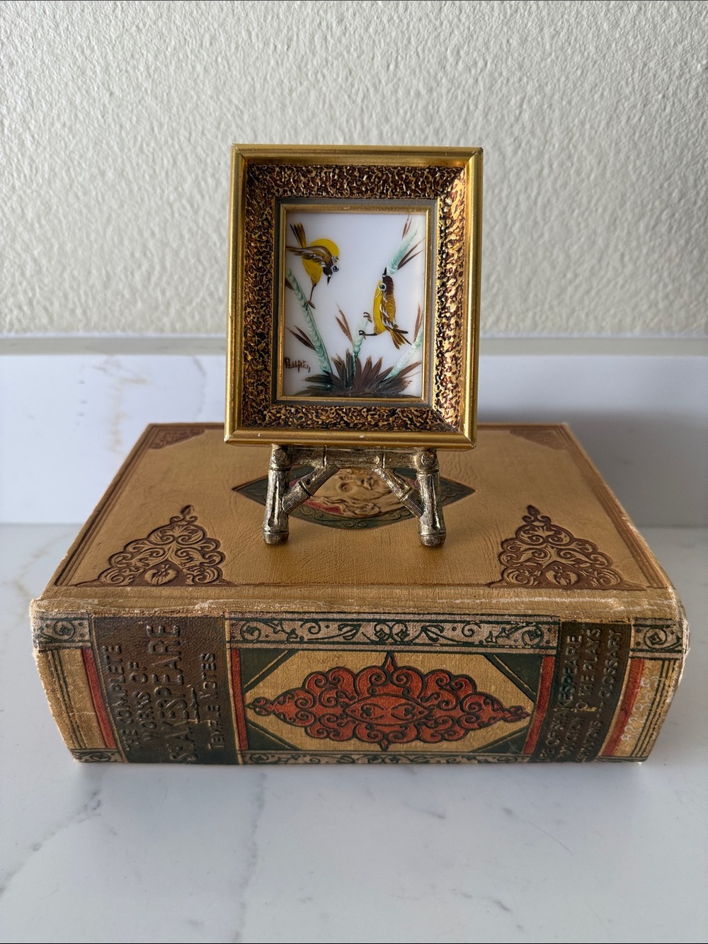 Vintage Miniature Handpainted Picture on Glass Signed and Made in Spain